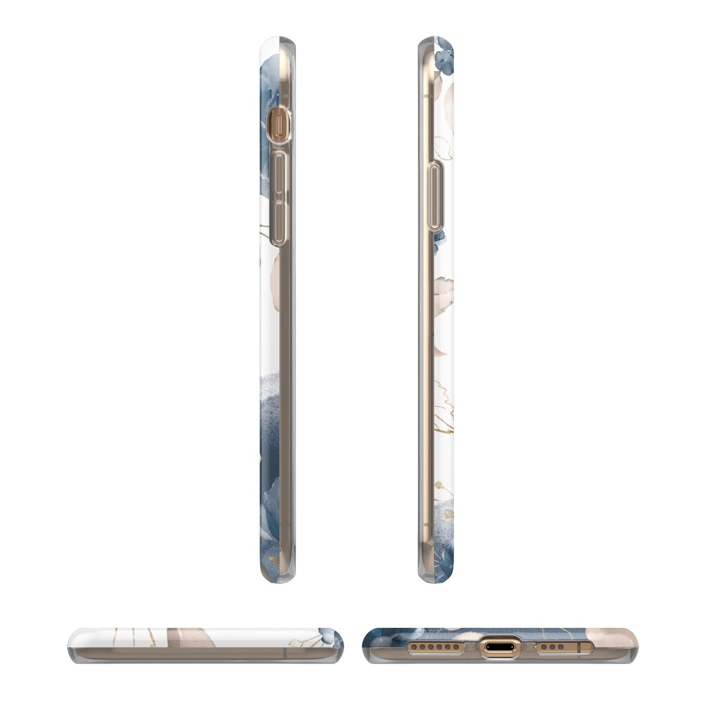 Personalised Gold Peonies iPhone XS 3D Tough Case in Gold Angled Images