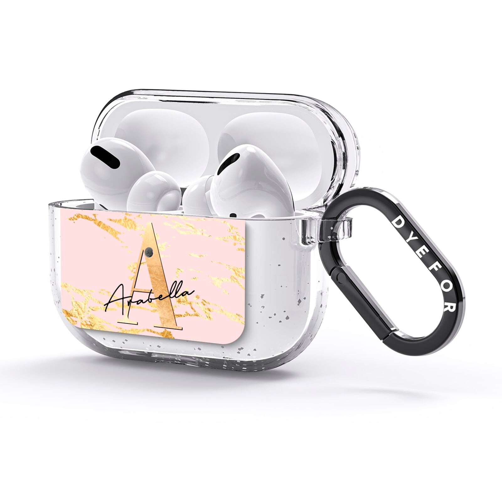 Personalised Gold Pink Marble AirPods Glitter Case 3rd Gen Side Image