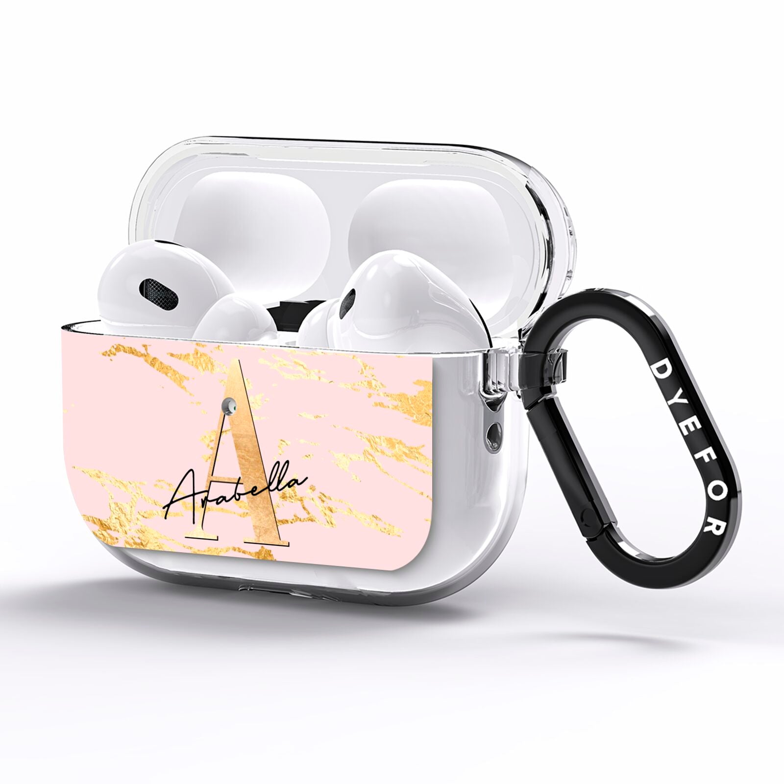 Personalised Gold Pink Marble AirPods Pro Clear Case Side Image
