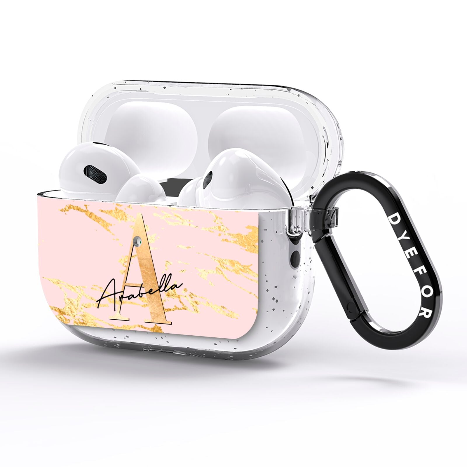 Personalised Gold Pink Marble AirPods Pro Glitter Case Side Image