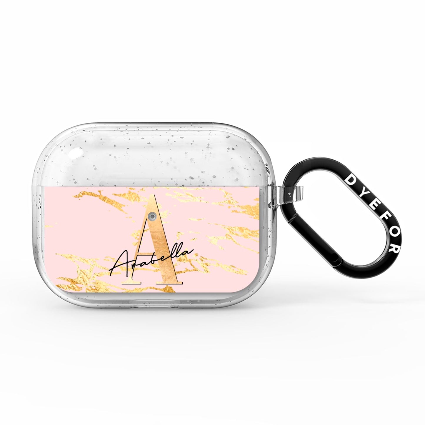 Personalised Gold Pink Marble AirPods Pro Glitter Case
