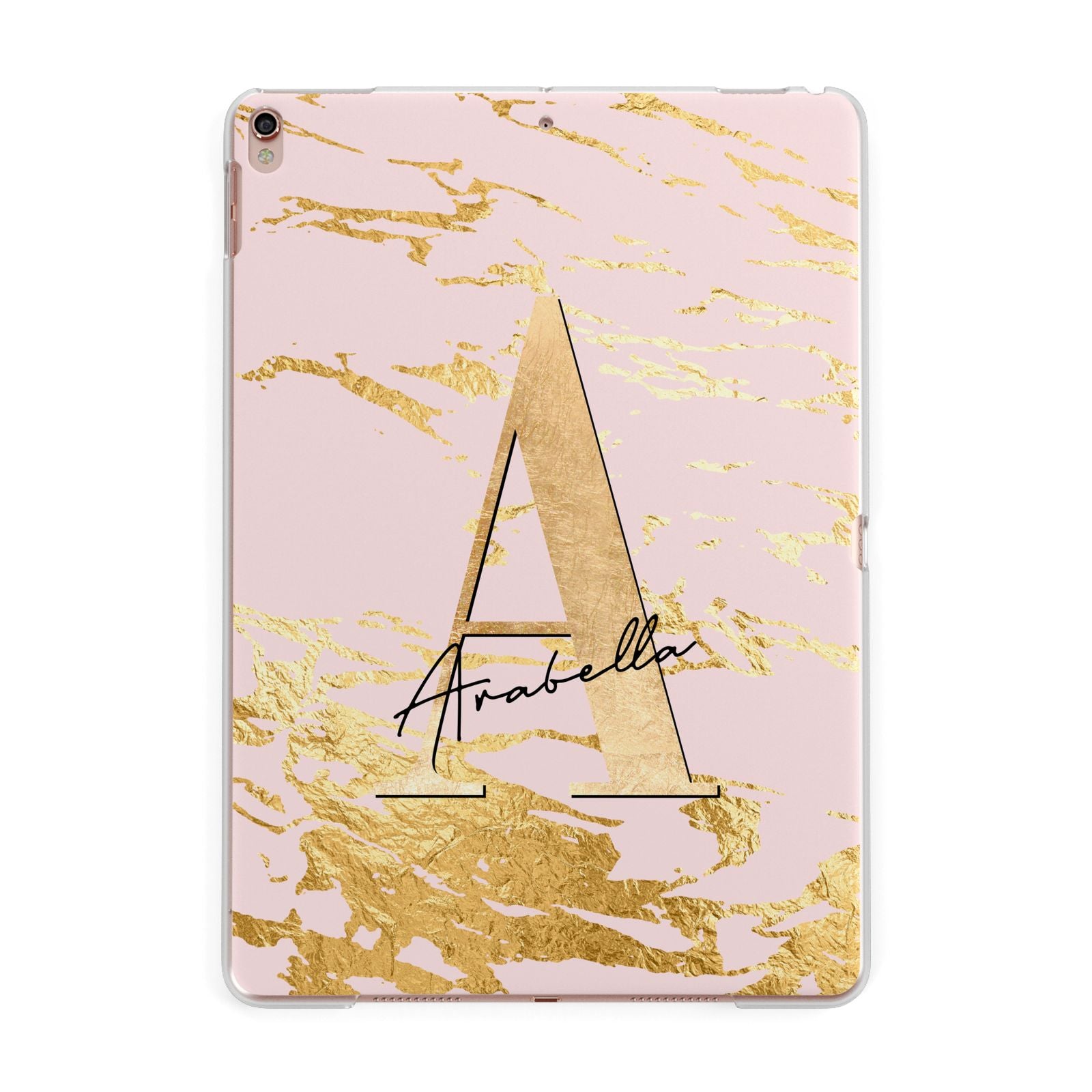 Personalised Gold Pink Marble Apple iPad Rose Gold Case
