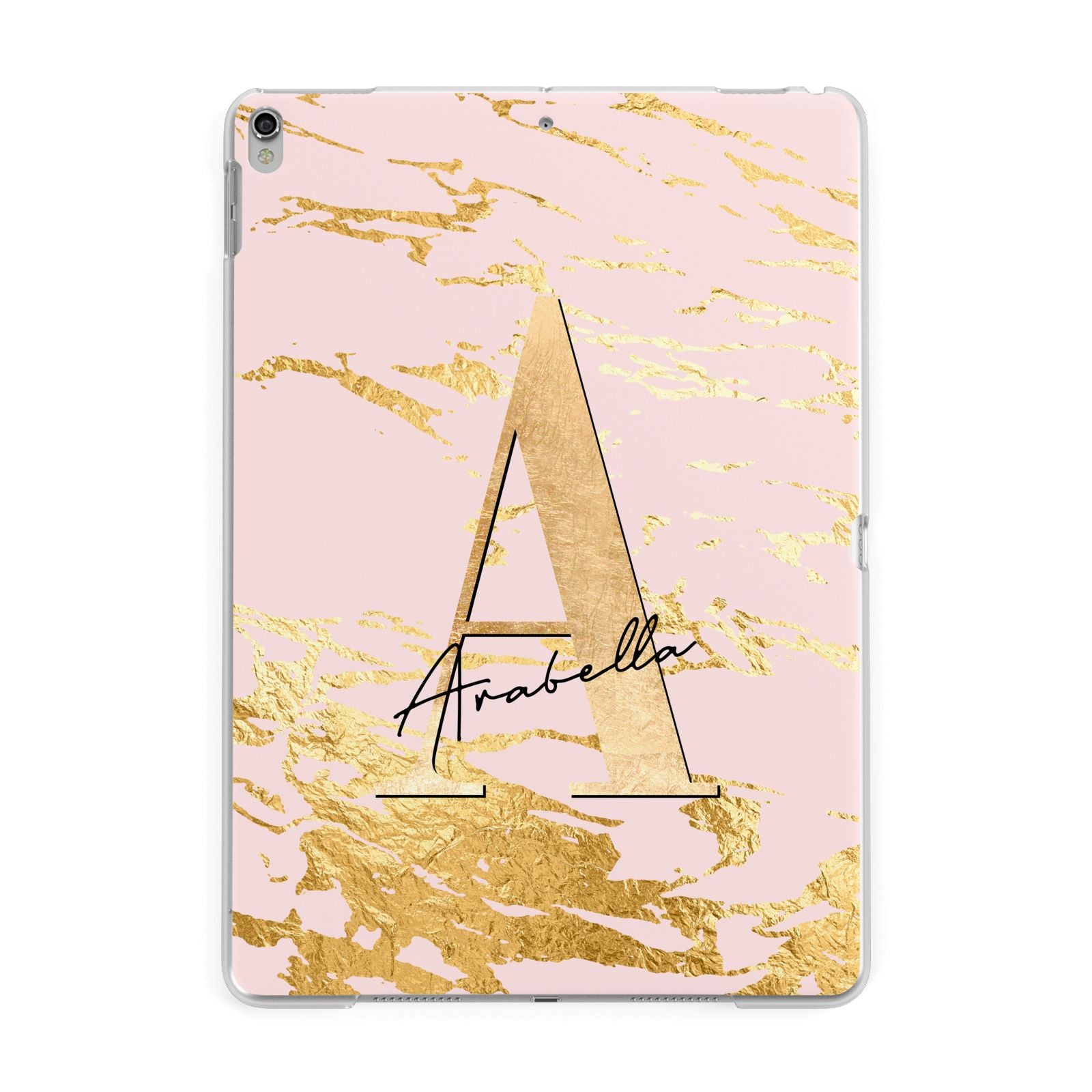Personalised Gold Pink Marble Apple iPad Silver Case