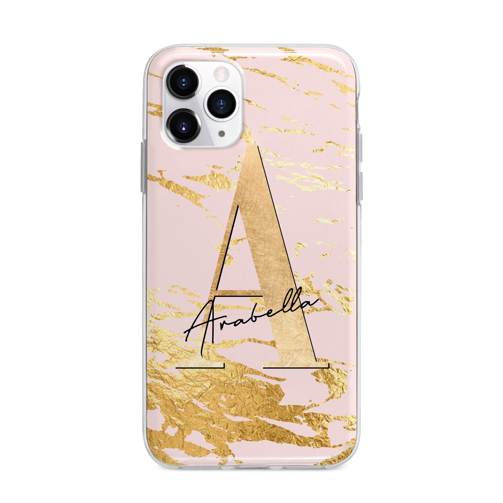 Personalised Gold Pink Marble Apple iPhone 11 Pro Max in Silver with Bumper Case