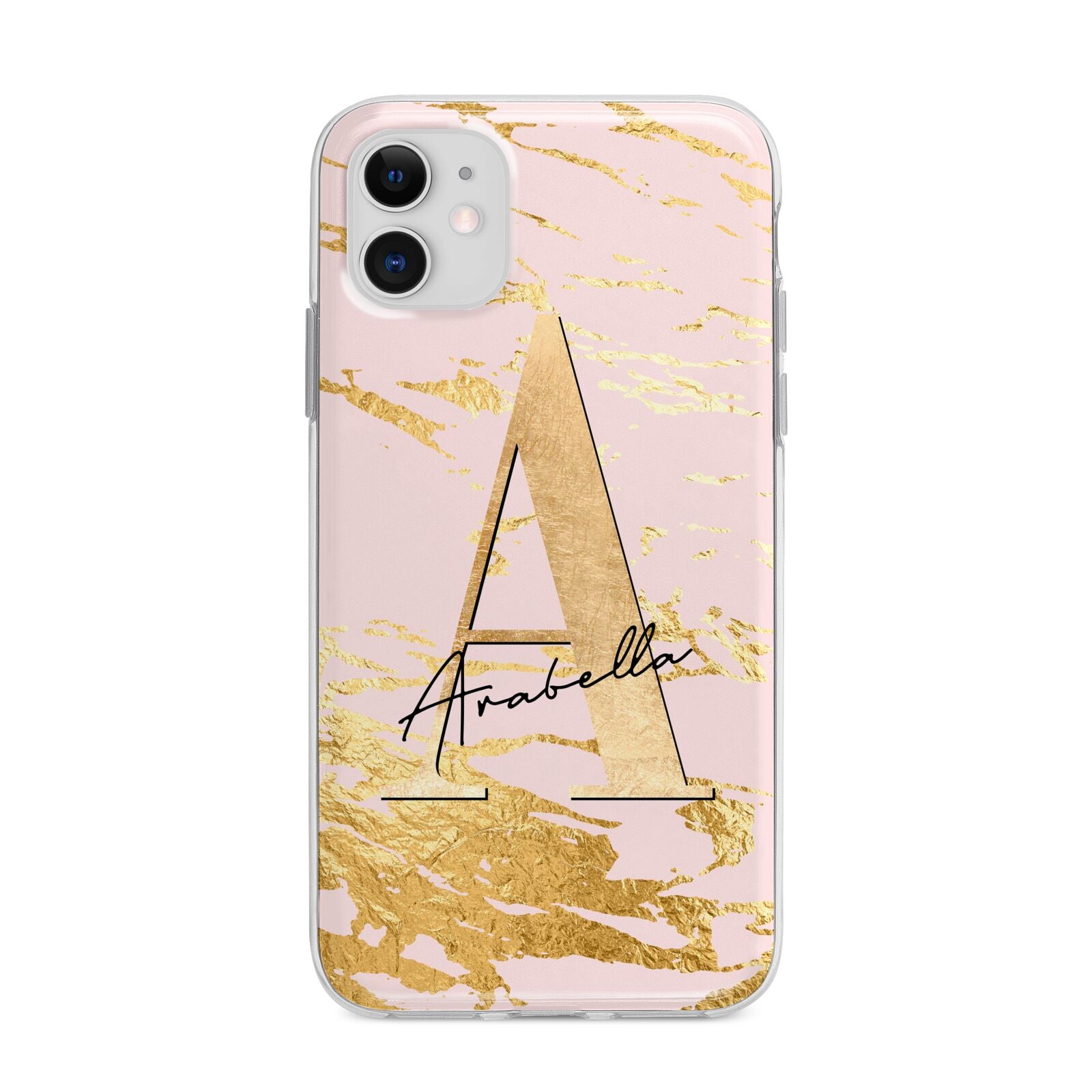 Personalised Gold Pink Marble Apple iPhone 11 in White with Bumper Case