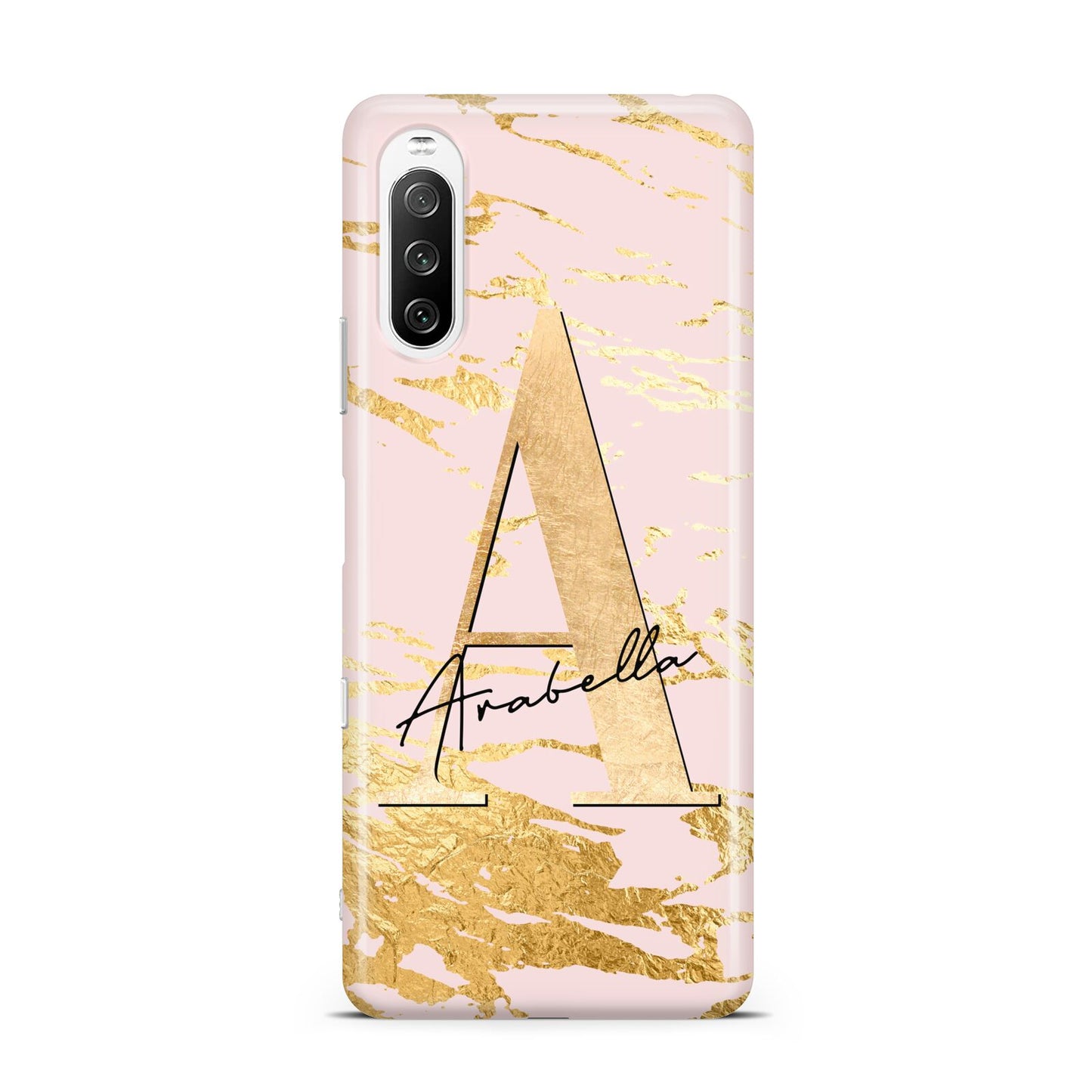 Personalised Gold Pink Marble Sony Xperia 10 III Case