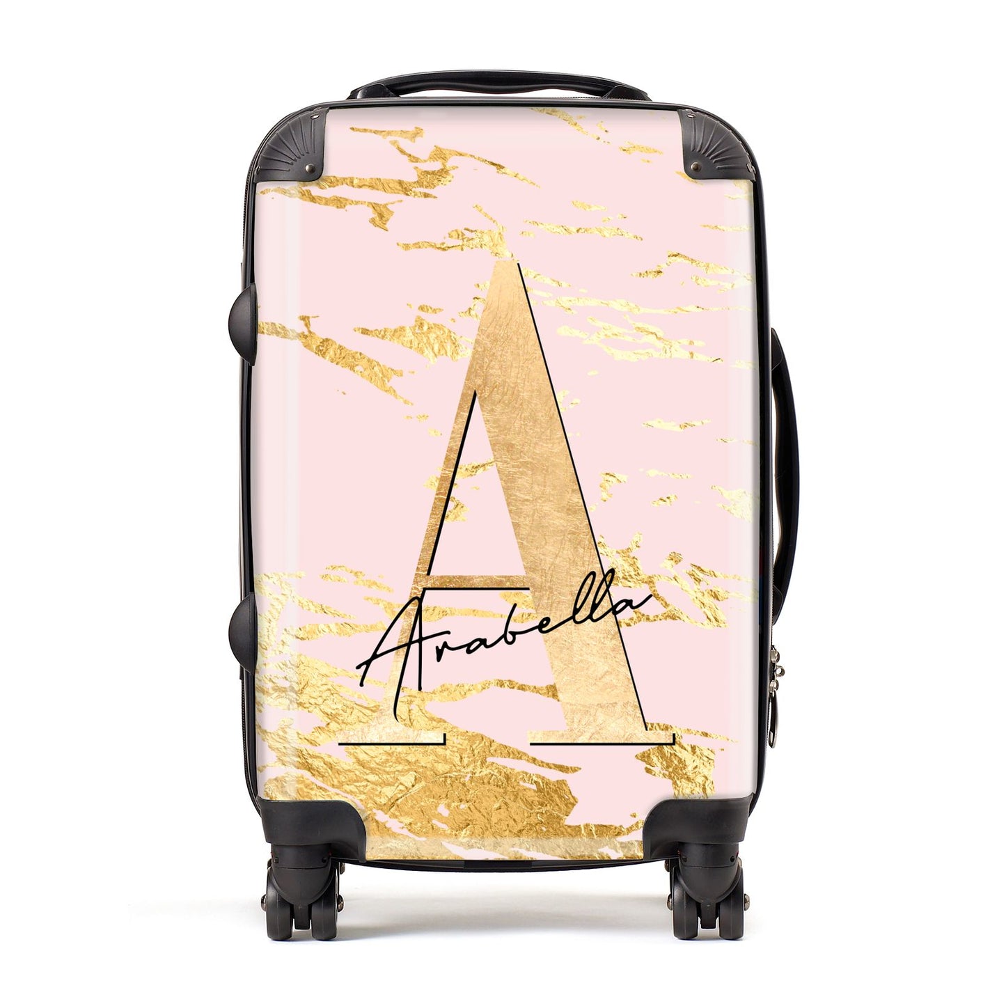 Personalised Gold Pink Marble Suitcase