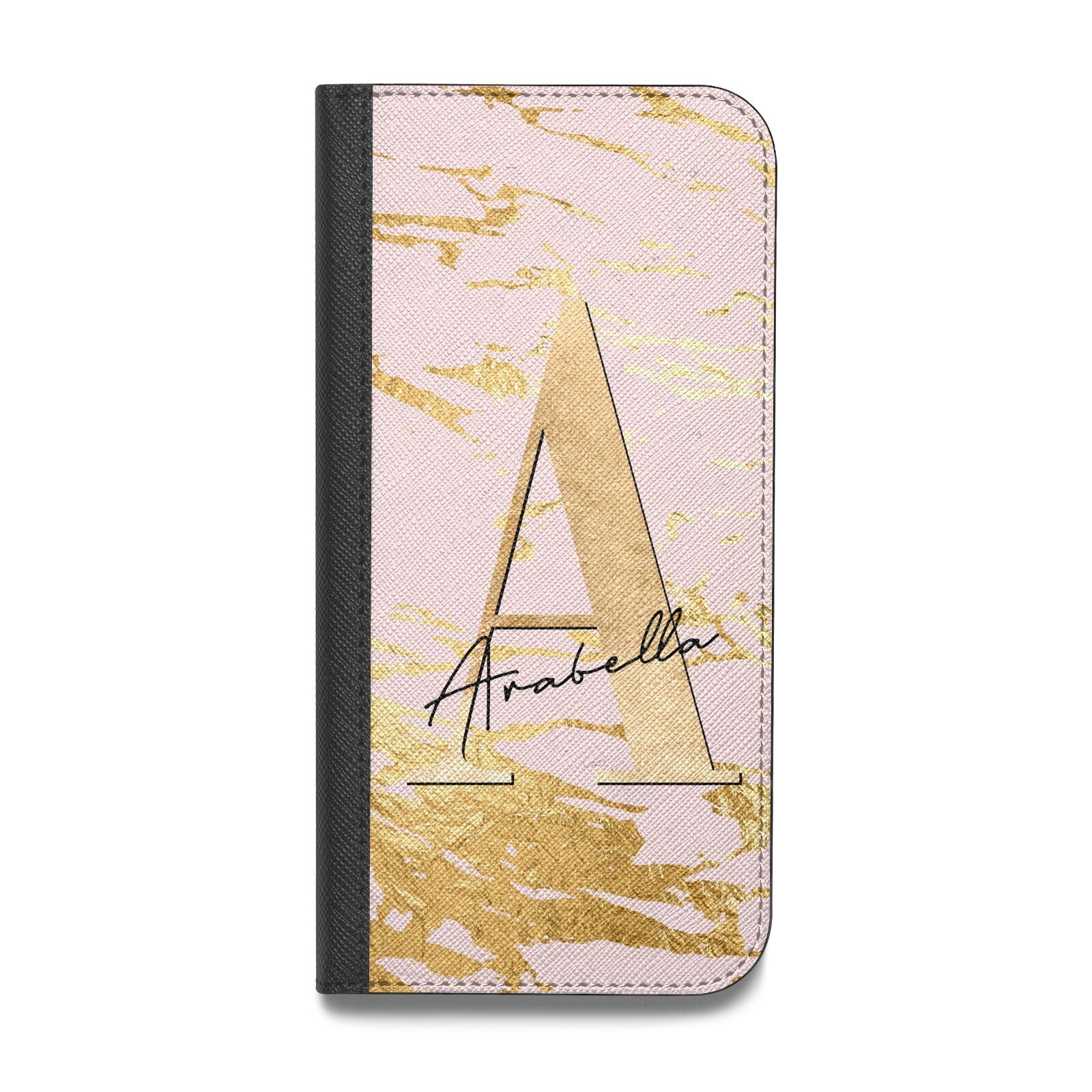 Personalised Gold Pink Marble Vegan Leather Flip iPhone Case