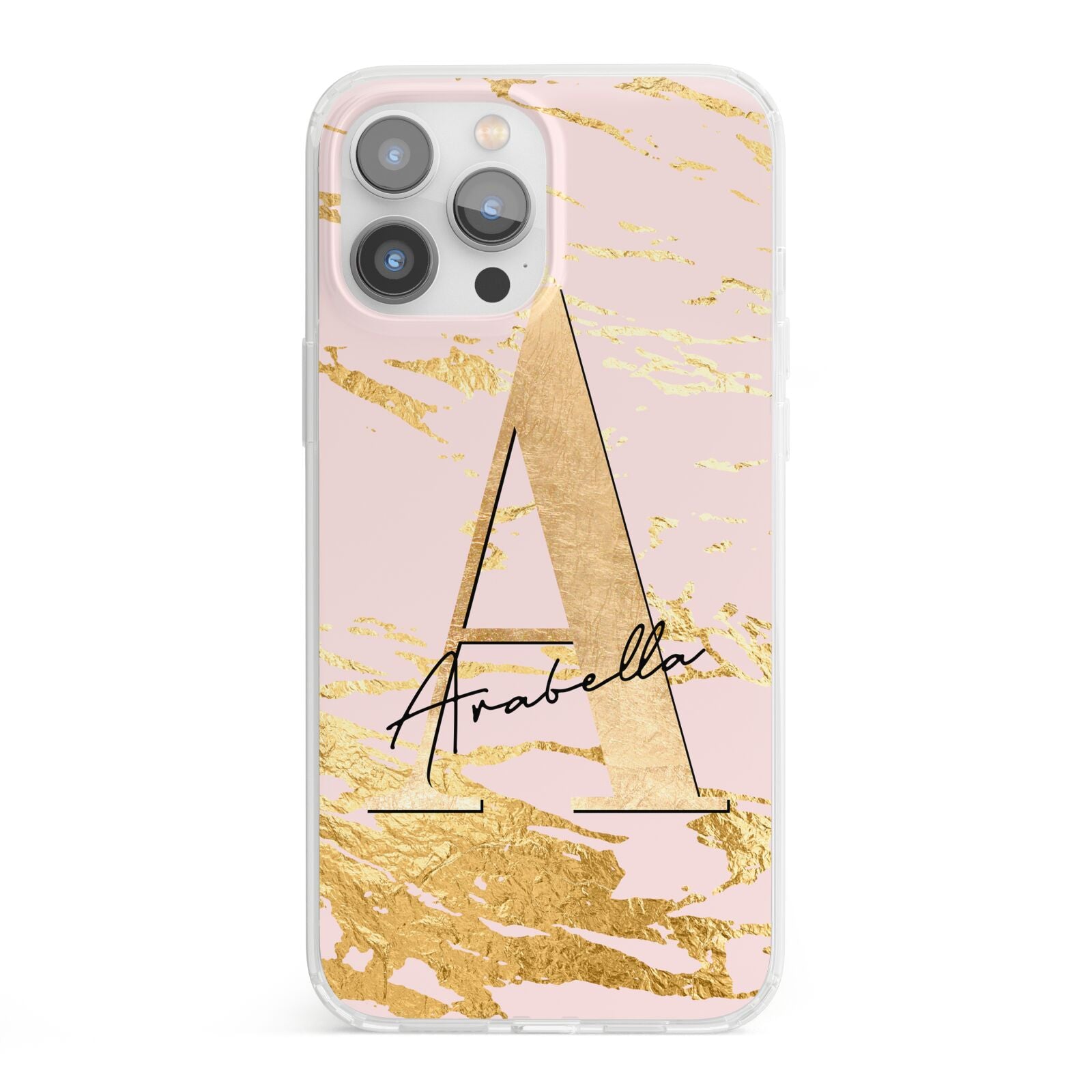 Personalised Gold Pink Marble iPhone 13 Pro Max Clear Bumper Case