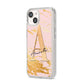 Personalised Gold Pink Marble iPhone 14 Clear Tough Case Starlight Angled Image