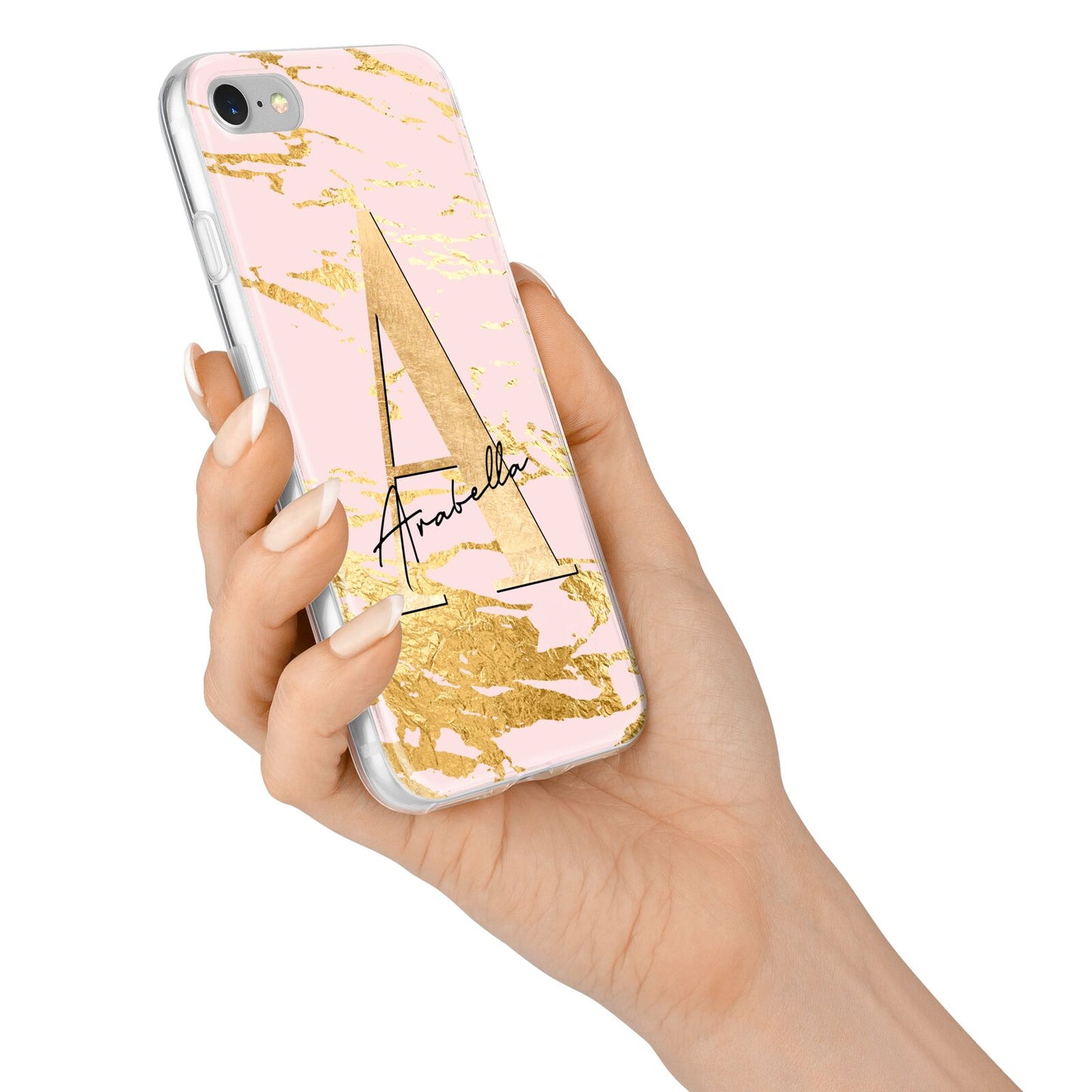 Personalised Gold Pink Marble iPhone 7 Bumper Case on Silver iPhone Alternative Image