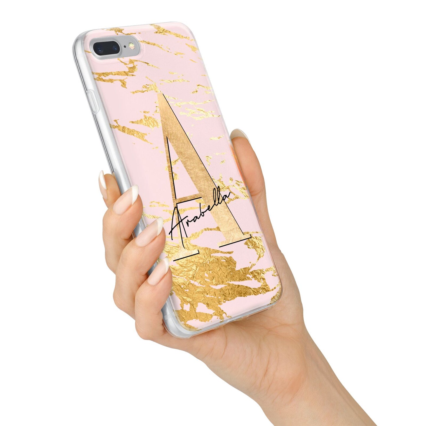 Personalised Gold Pink Marble iPhone 7 Plus Bumper Case on Silver iPhone Alternative Image