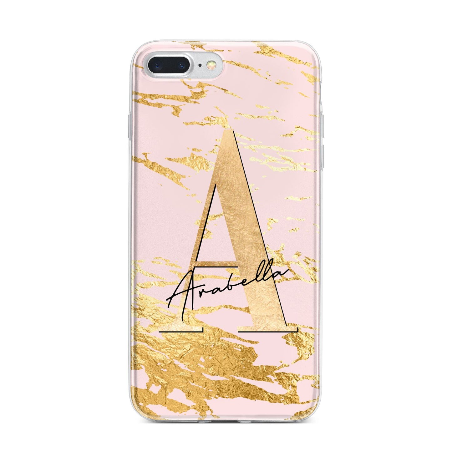 Personalised Gold Pink Marble iPhone 7 Plus Bumper Case on Silver iPhone