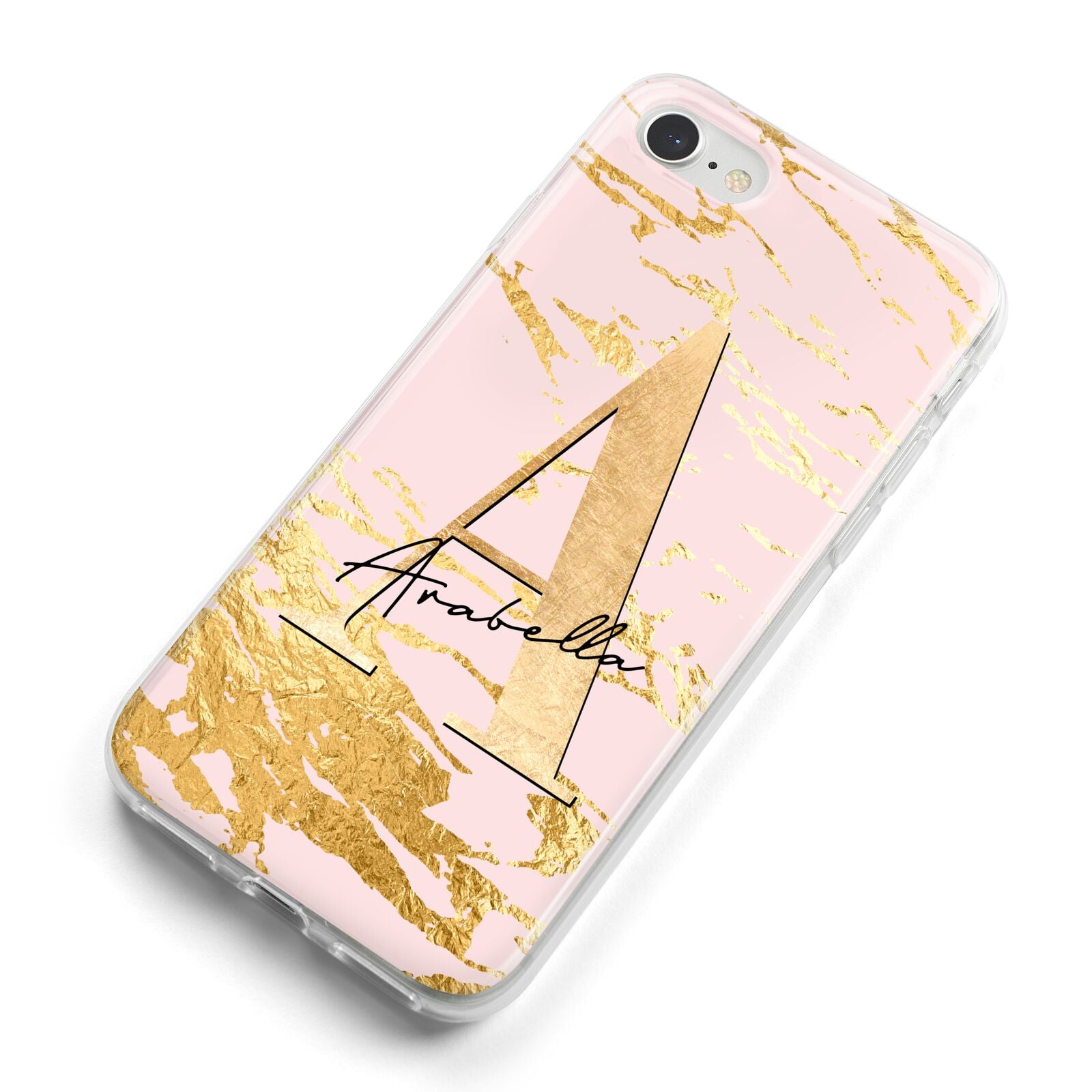 Personalised Gold Pink Marble iPhone 8 Bumper Case on Silver iPhone Alternative Image
