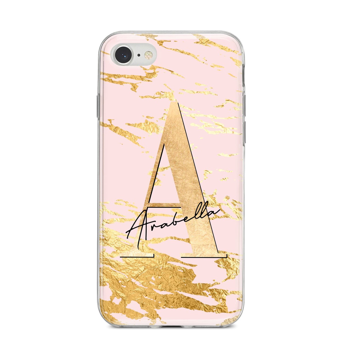 Personalised Gold Pink Marble iPhone 8 Bumper Case on Silver iPhone