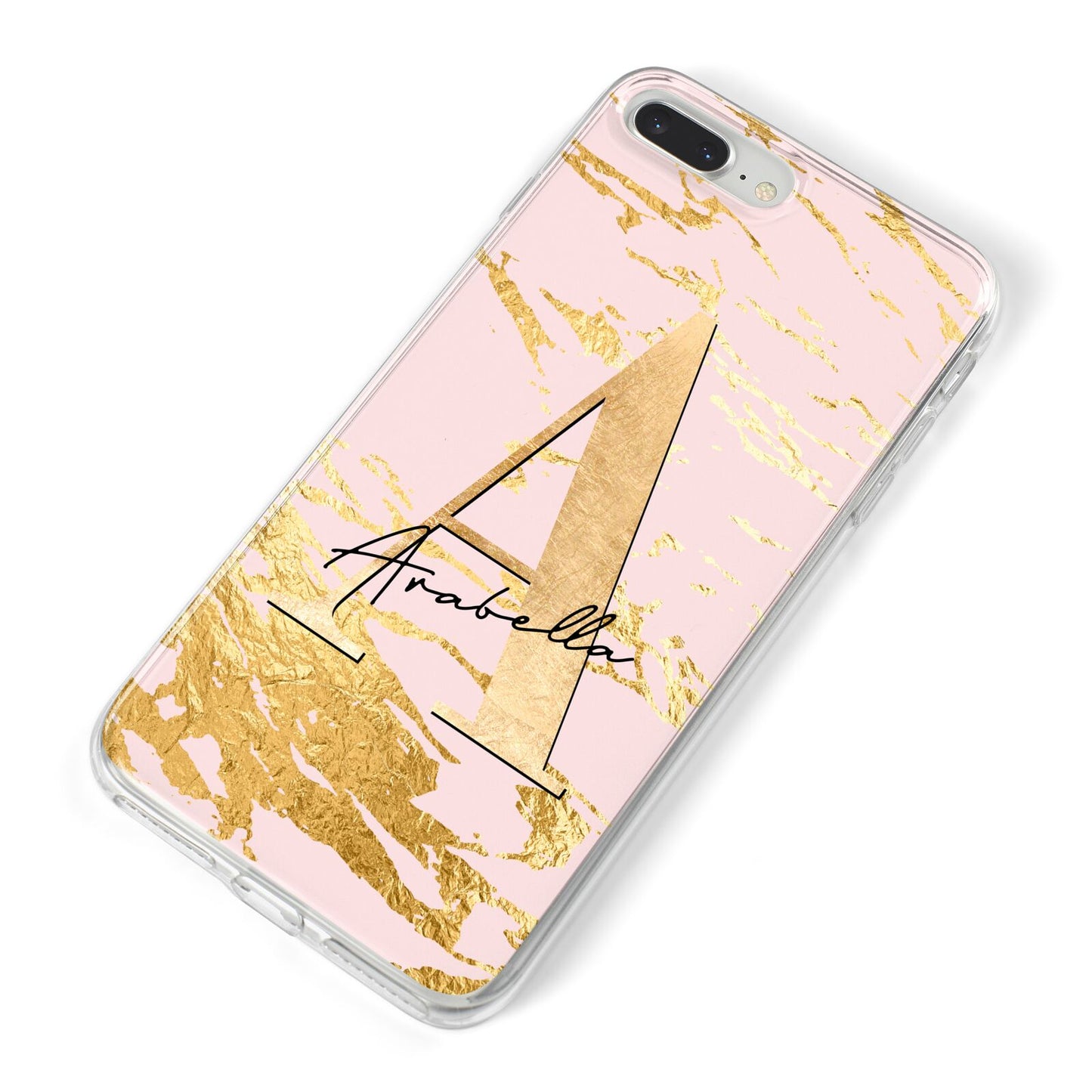 Personalised Gold Pink Marble iPhone 8 Plus Bumper Case on Silver iPhone Alternative Image