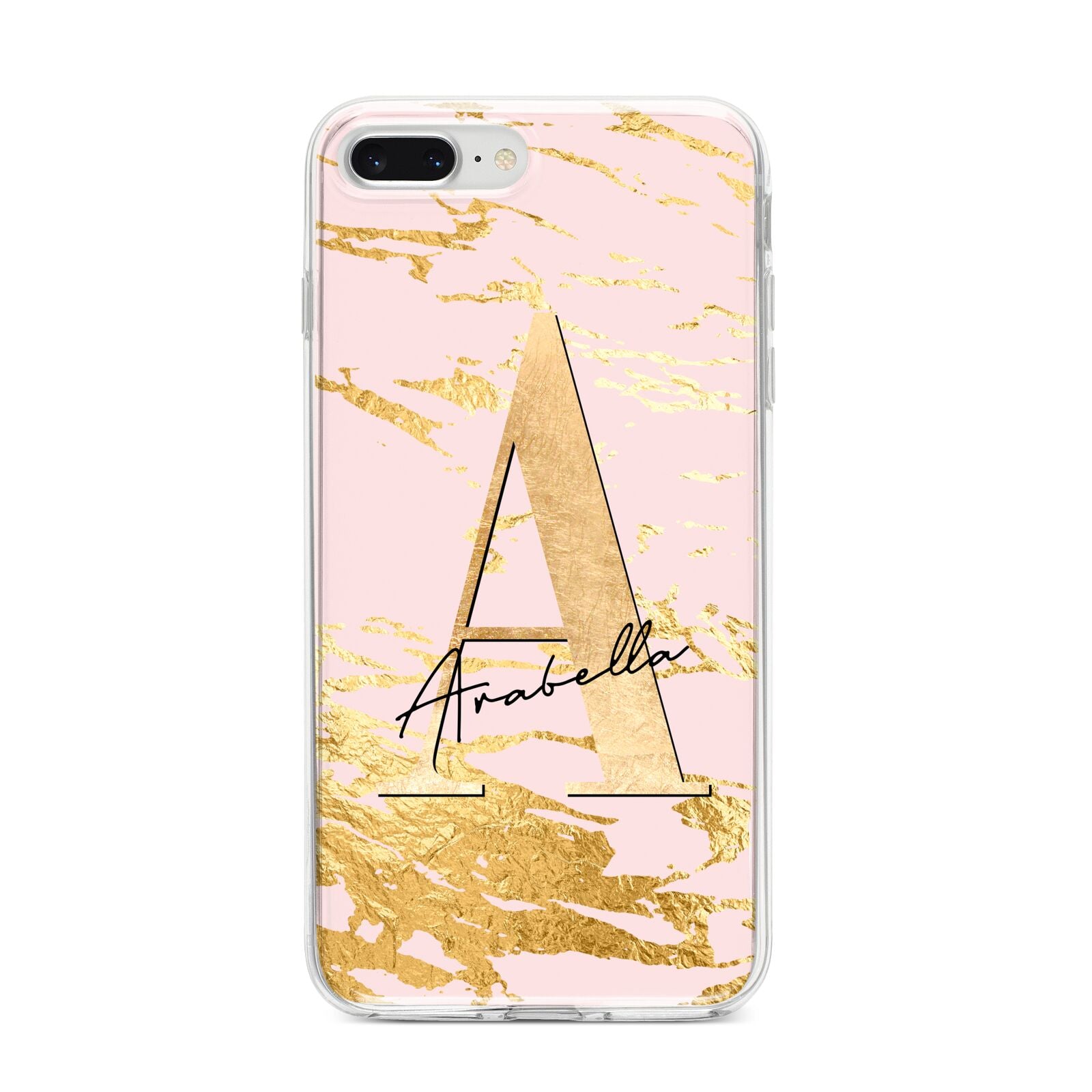 Personalised Gold Pink Marble iPhone 8 Plus Bumper Case on Silver iPhone