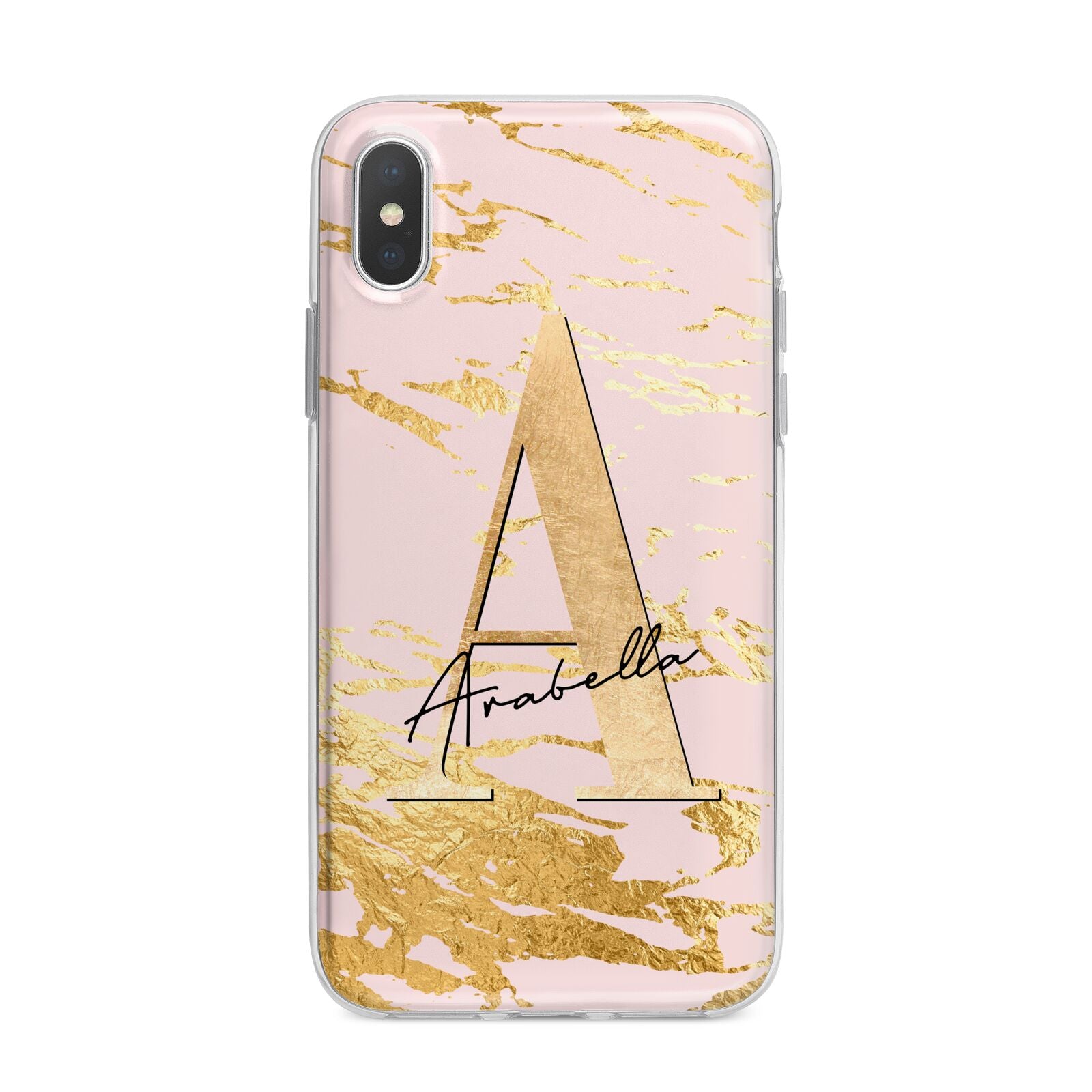 Personalised Gold Pink Marble iPhone X Bumper Case on Silver iPhone Alternative Image 1