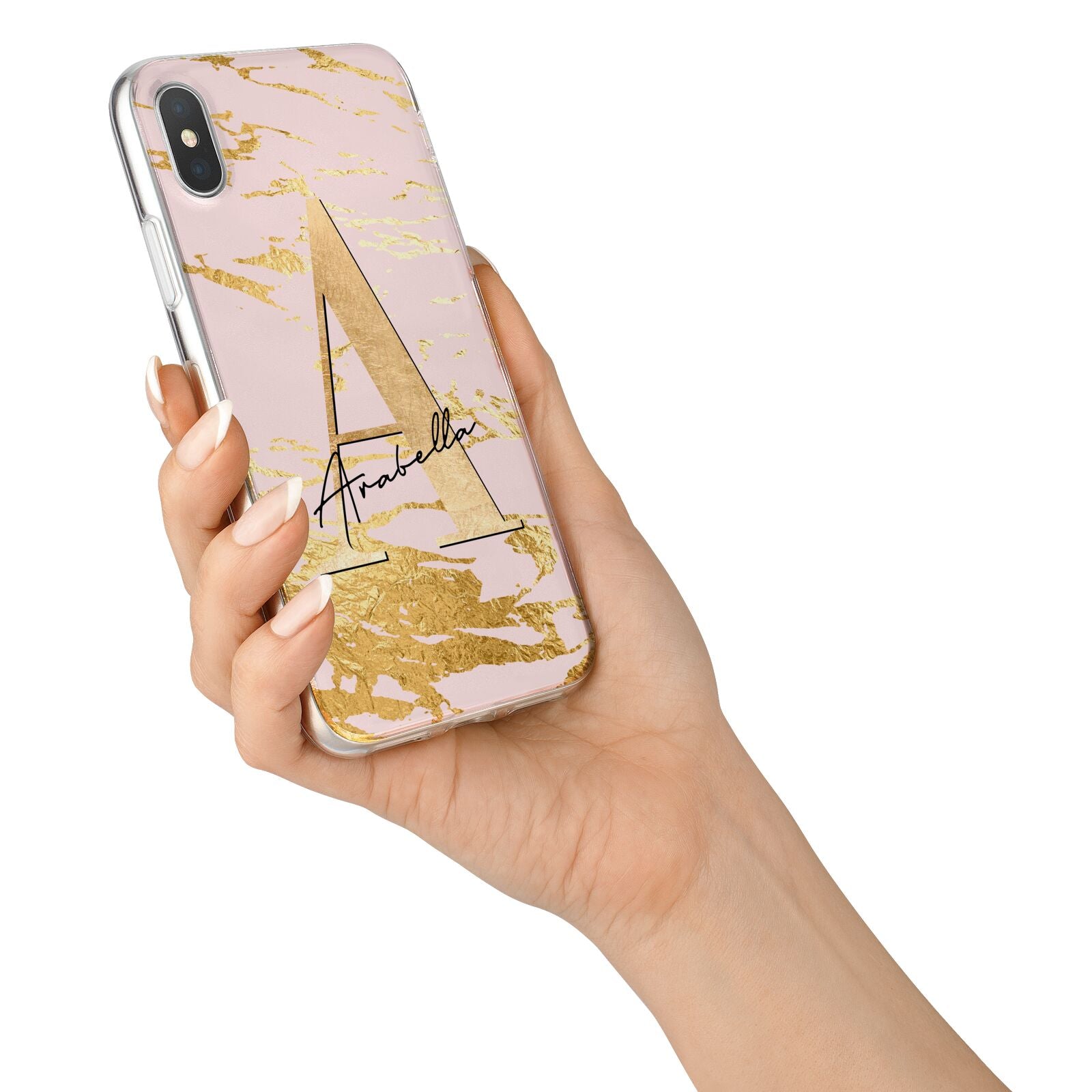 Personalised Gold Pink Marble iPhone X Bumper Case on Silver iPhone Alternative Image 2