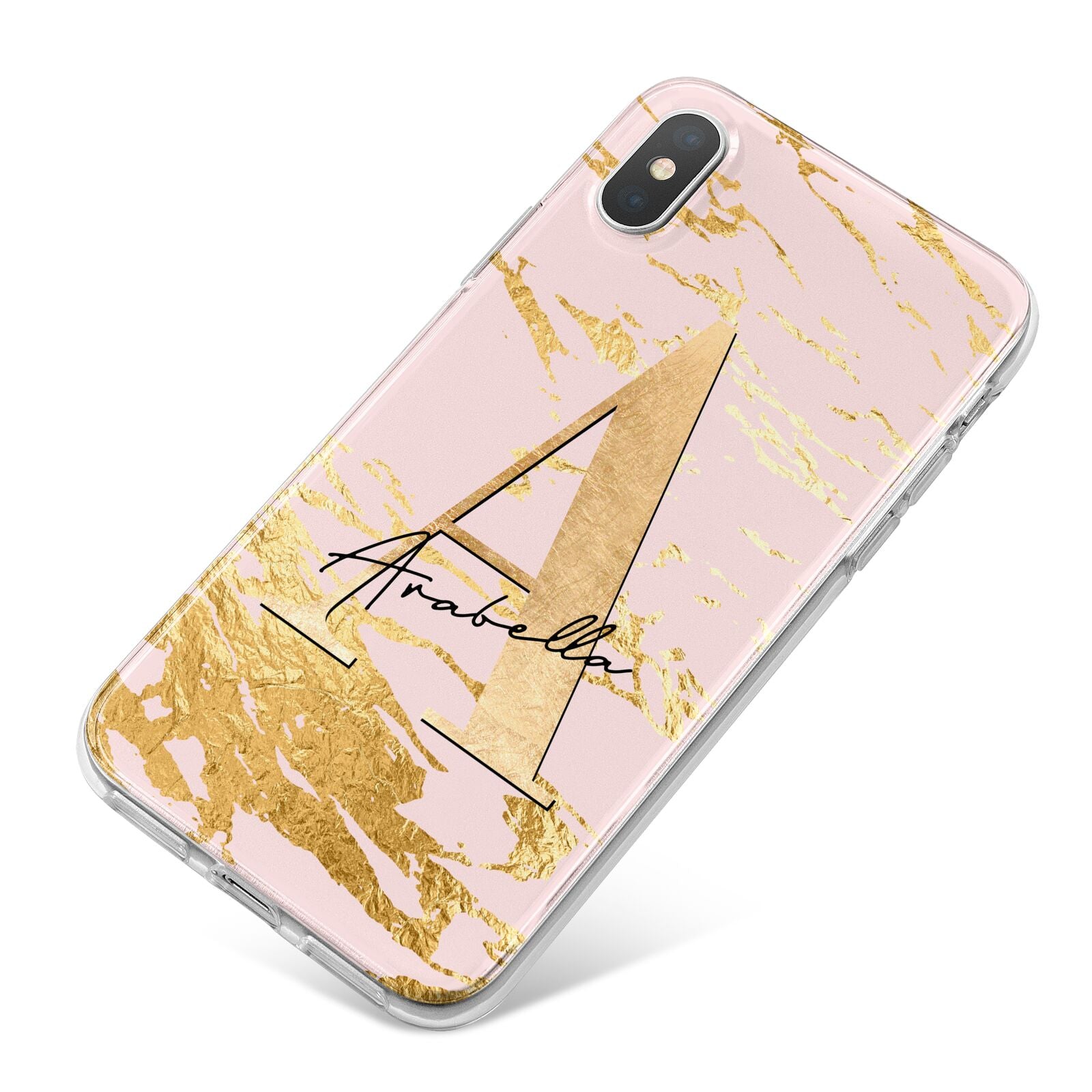 Personalised Gold Pink Marble iPhone X Bumper Case on Silver iPhone