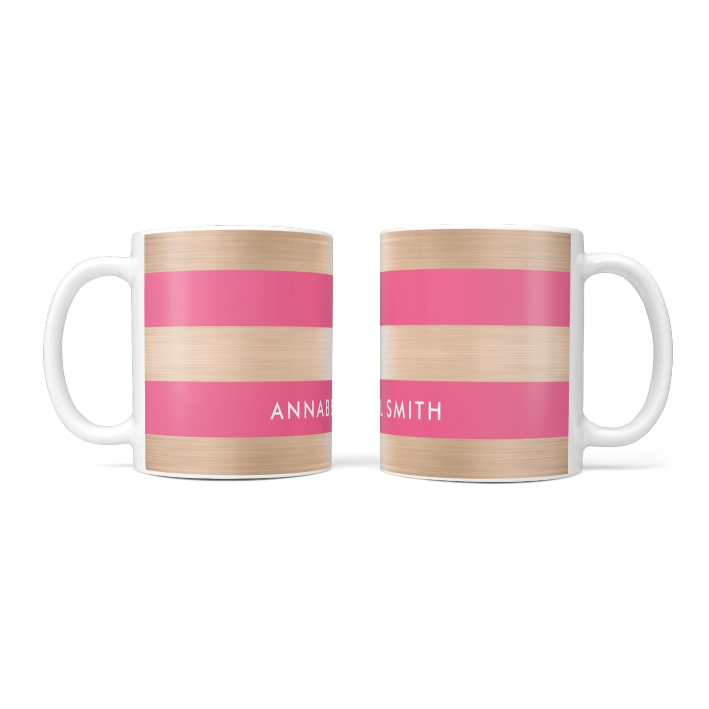 Personalised Gold Pink Stripes Name Initial 10oz Mug Alternative Image 3
