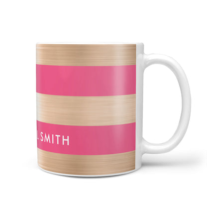 Personalised Gold Pink Stripes Name Initial 10oz Mug