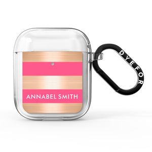 Personalised Gold Pink Stripes Name Initial AirPods Case