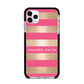 Personalised Gold Pink Stripes Name Initial Apple iPhone 11 Pro Max in Silver with Black Impact Case