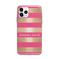 Personalised Gold Pink Stripes Name Initial Apple iPhone 11 Pro Max in Silver with Bumper Case