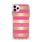 Personalised Gold Pink Stripes Name Initial Apple iPhone 11 Pro Max in Silver with White Impact Case