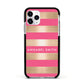 Personalised Gold Pink Stripes Name Initial Apple iPhone 11 Pro in Silver with Black Impact Case