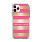 Personalised Gold Pink Stripes Name Initial Apple iPhone 11 Pro in Silver with White Impact Case
