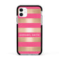 Personalised Gold Pink Stripes Name Initial Apple iPhone 11 in White with Black Impact Case