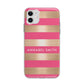 Personalised Gold Pink Stripes Name Initial Apple iPhone 11 in White with Bumper Case