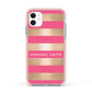 Personalised Gold Pink Stripes Name Initial Apple iPhone 11 in White with Pink Impact Case