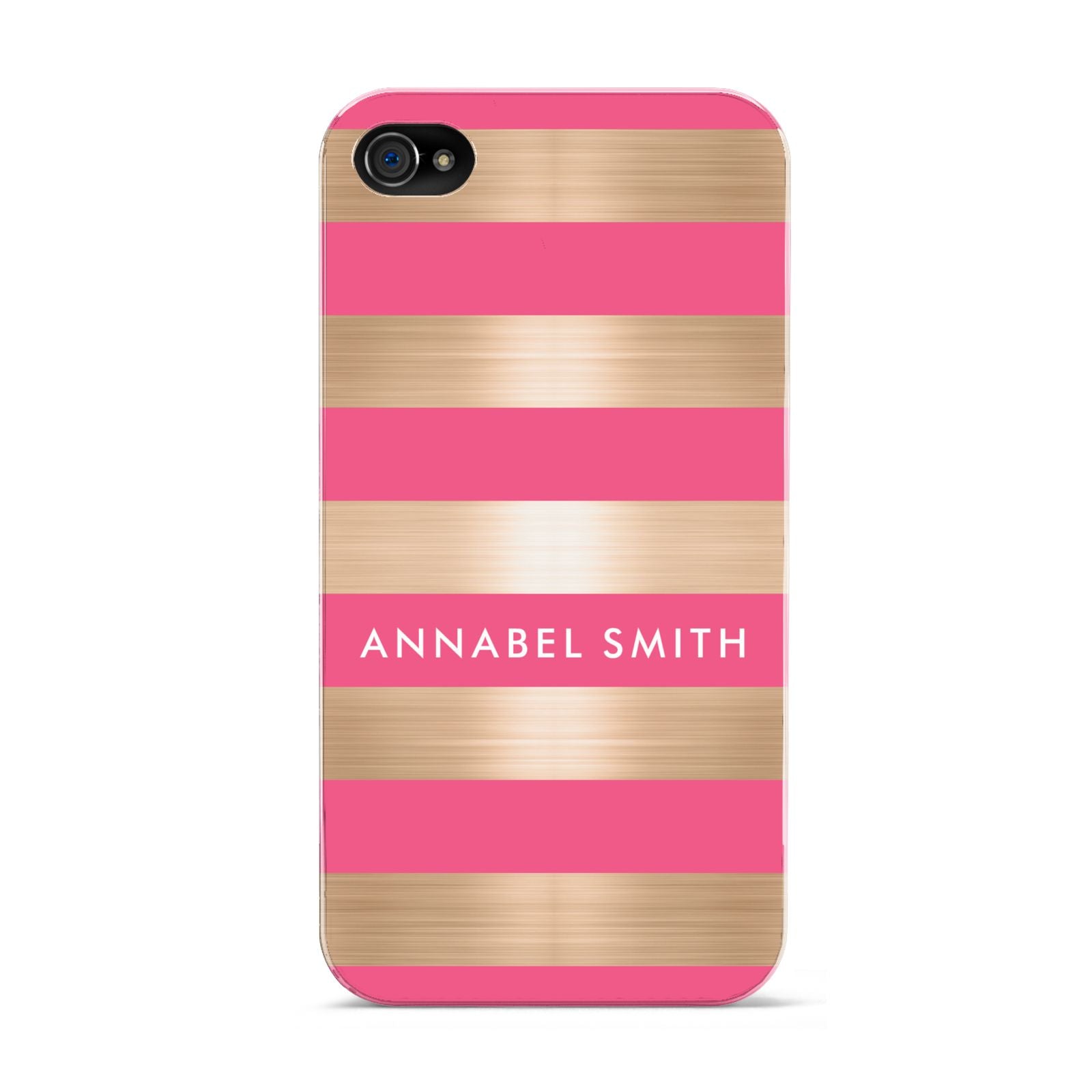 Personalised Gold Pink Stripes Name Initial Apple iPhone 4s Case