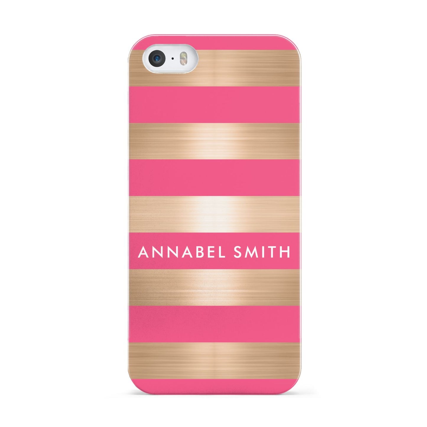 Personalised Gold Pink Stripes Name Initial Apple iPhone 5 Case
