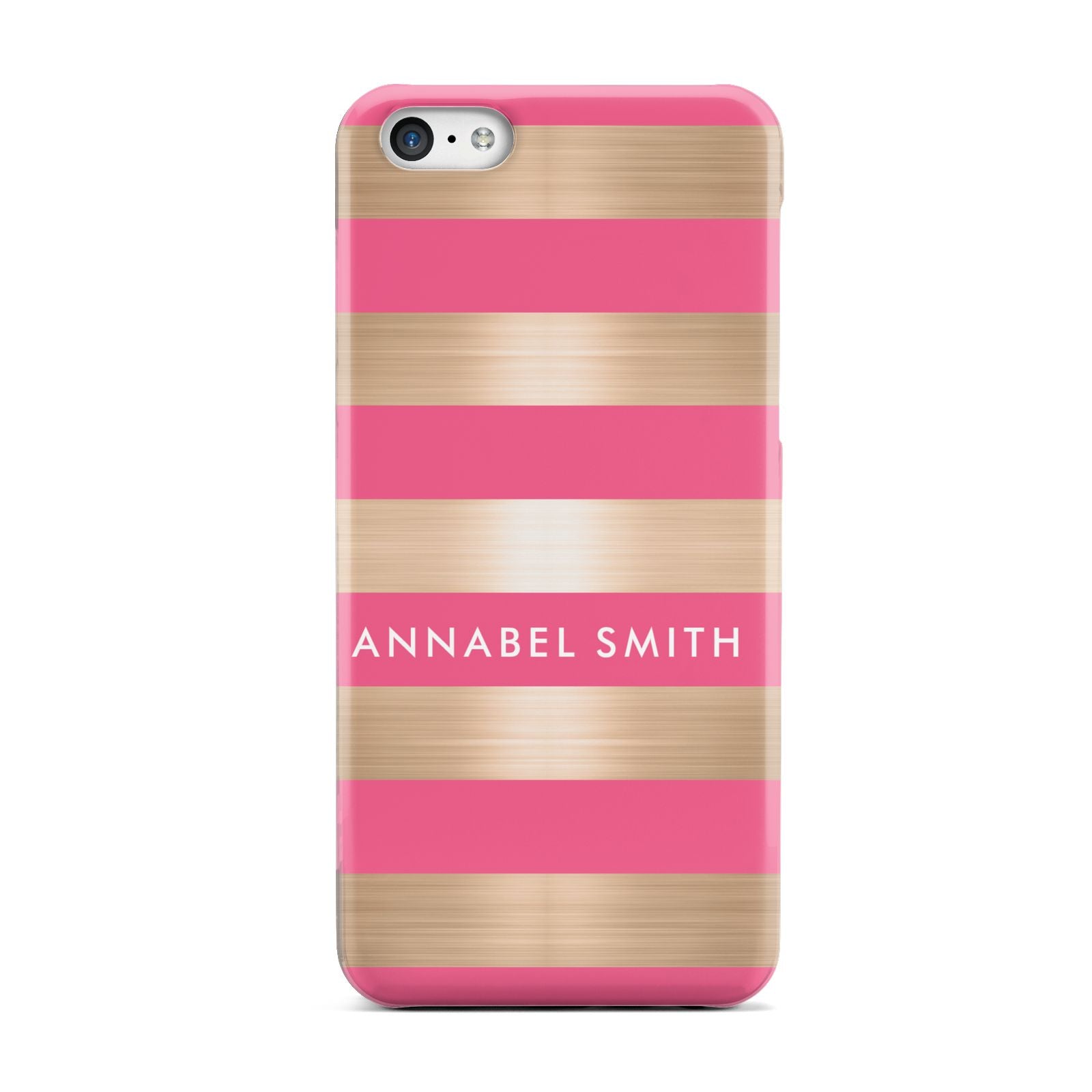 Personalised Gold Pink Stripes Name Initial Apple iPhone 5c Case