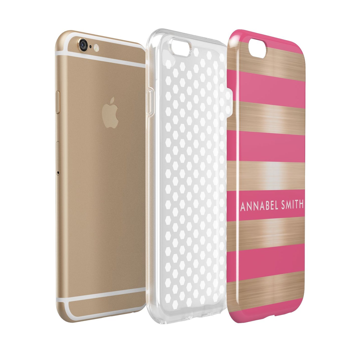Personalised Gold Pink Stripes Name Initial Apple iPhone 6 3D Tough Case Expanded view