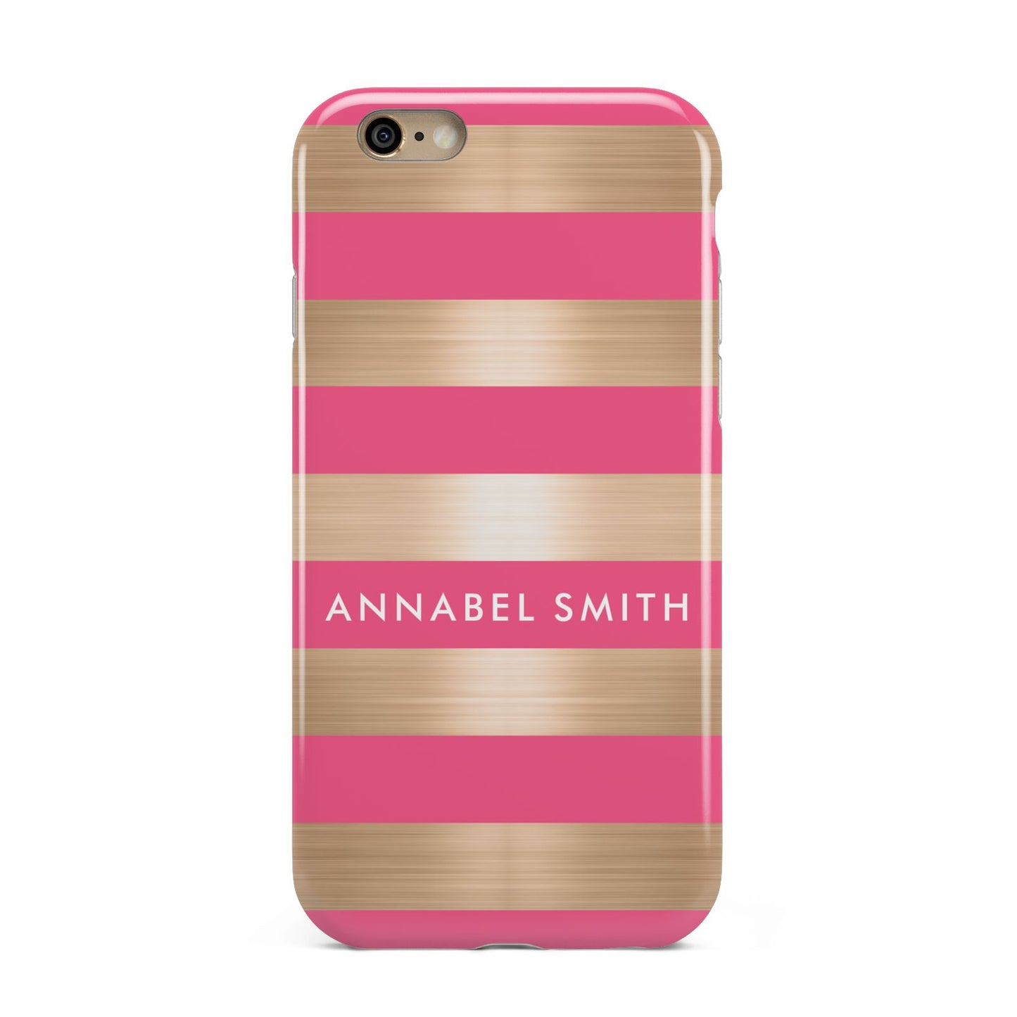Personalised Gold Pink Stripes Name Initial Apple iPhone 6 3D Tough Case