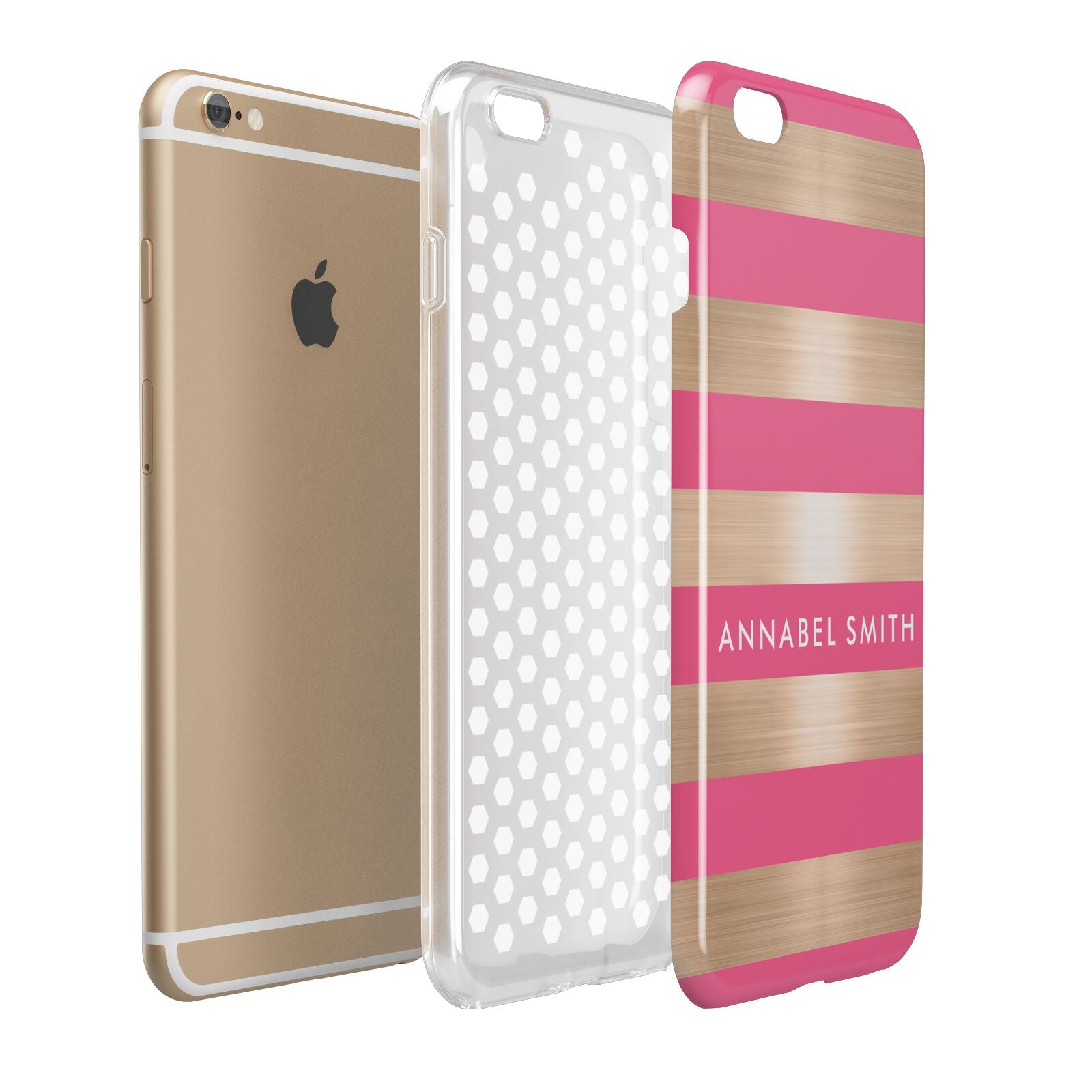 Personalised Gold Pink Stripes Name Initial Apple iPhone 6 Plus 3D Tough Case Expand Detail Image