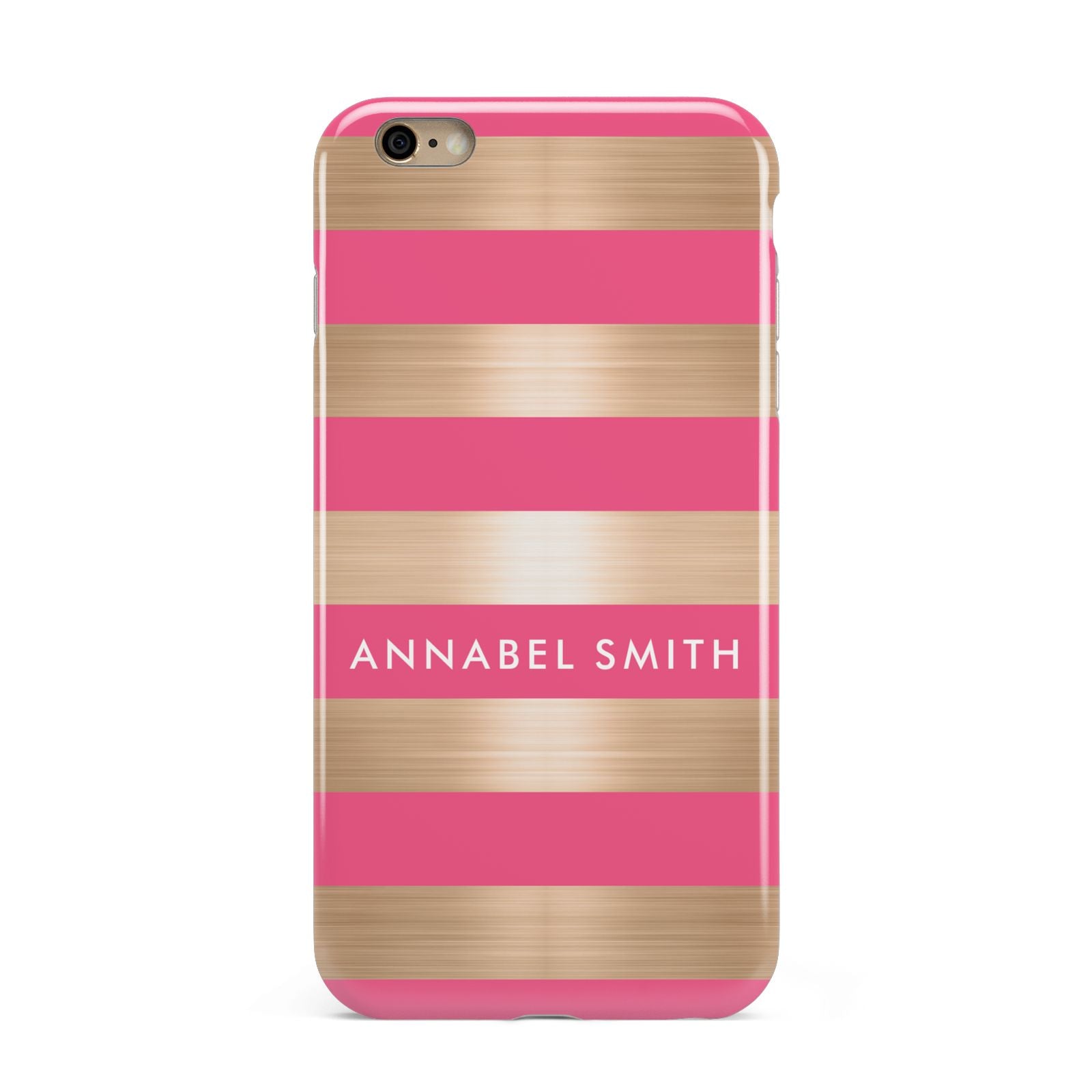 Personalised Gold Pink Stripes Name Initial Apple iPhone 6 Plus 3D Tough Case