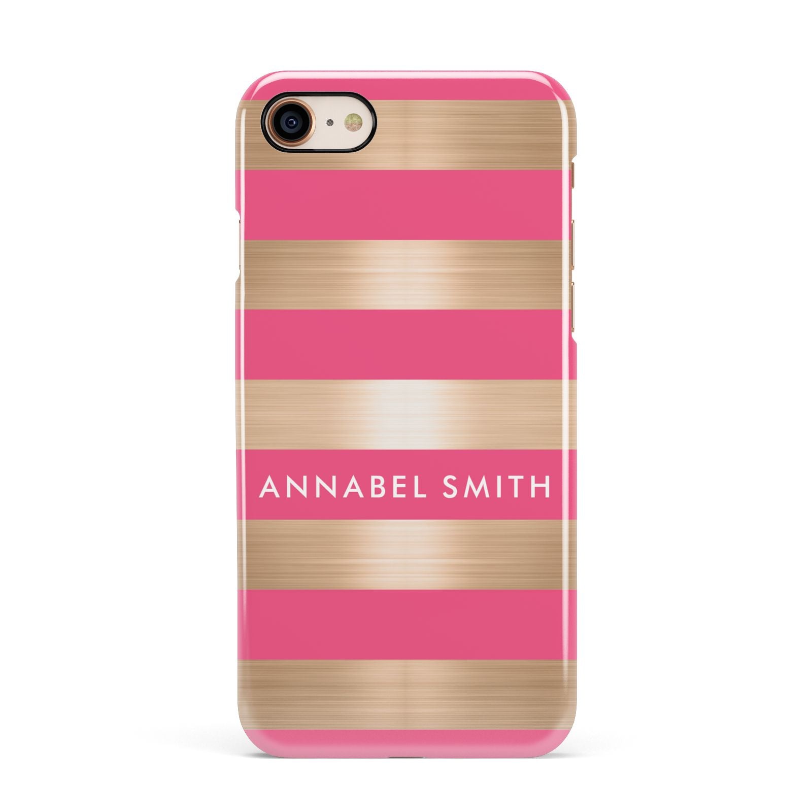 Personalised Gold Pink Stripes Name Initial Apple iPhone 7 8 3D Snap Case