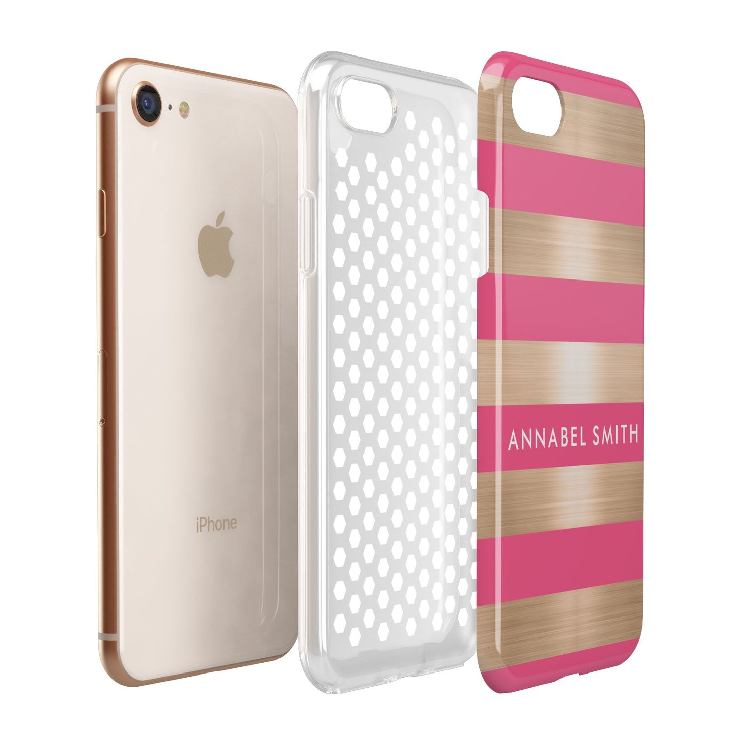 Personalised Gold Pink Stripes Name Initial Apple iPhone 7 8 3D Tough Case Expanded View