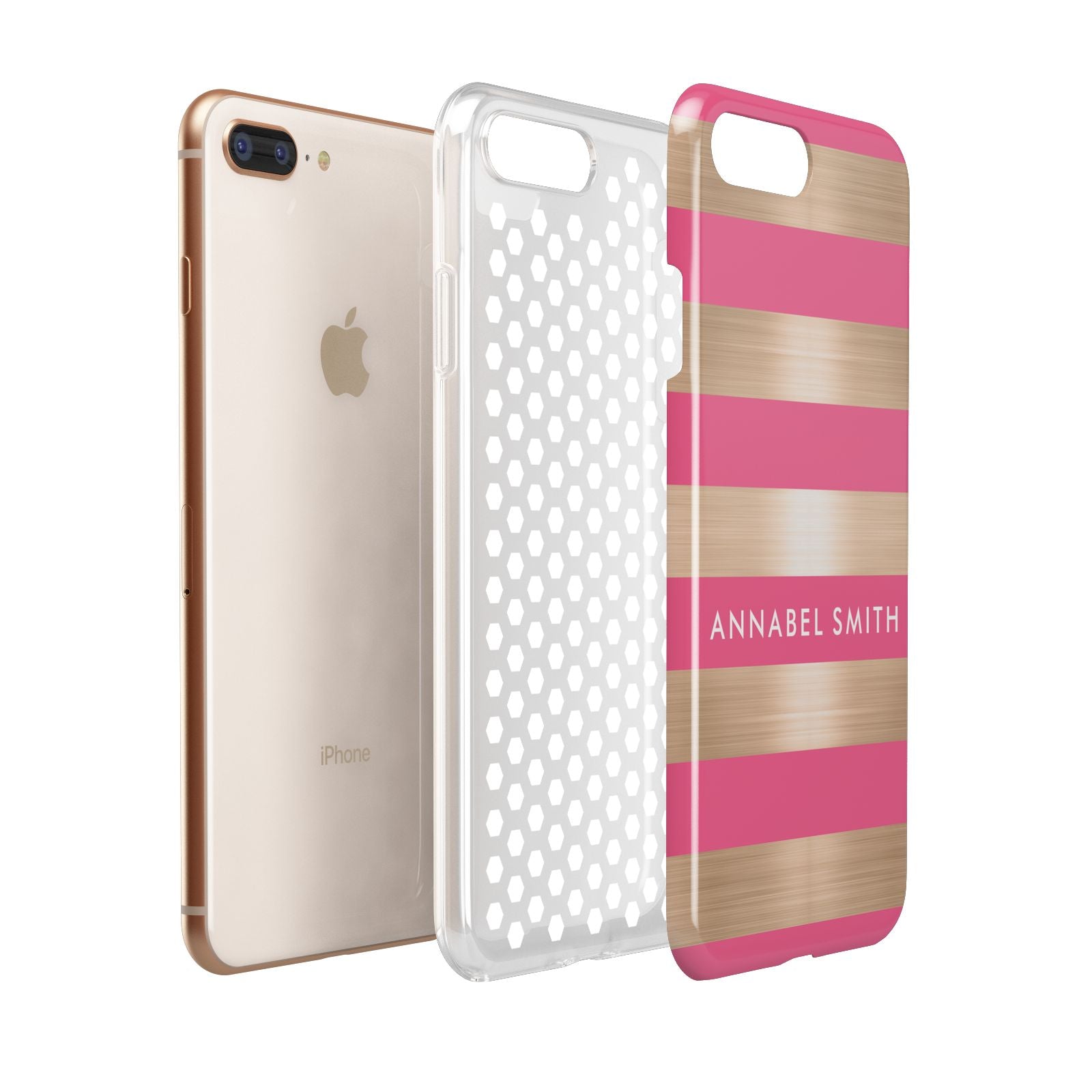 Personalised Gold Pink Stripes Name Initial Apple iPhone 7 8 Plus 3D Tough Case Expanded View