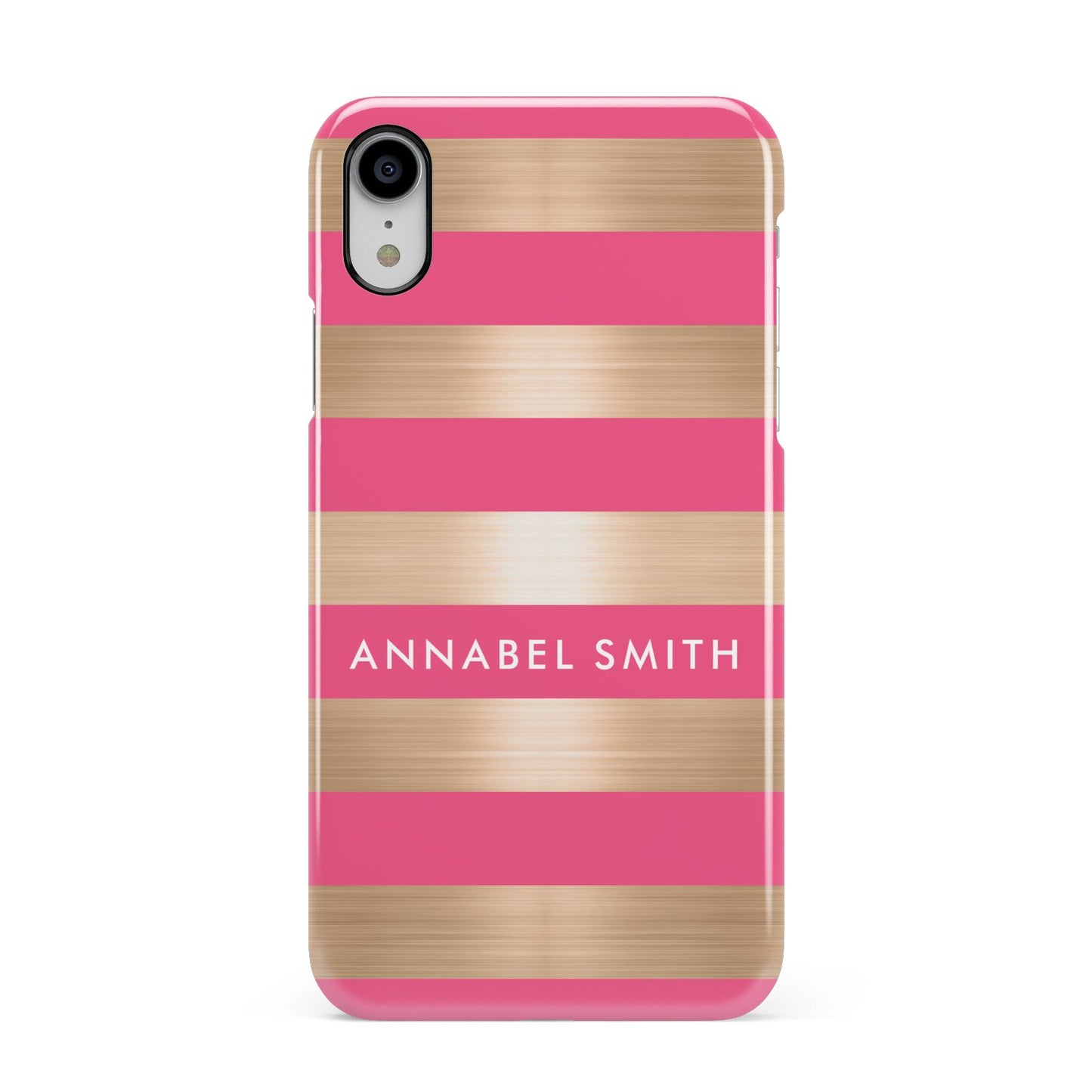 Personalised Gold Pink Stripes Name Initial Apple iPhone XR White 3D Snap Case
