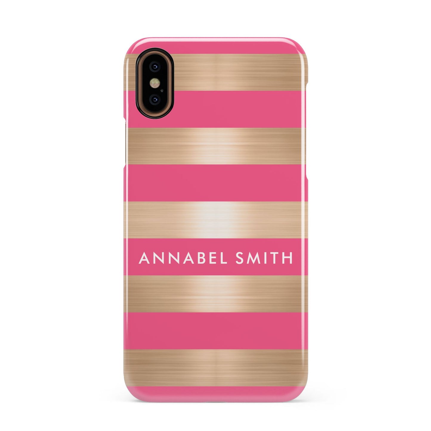 Personalised Gold Pink Stripes Name Initial Apple iPhone XS 3D Snap Case