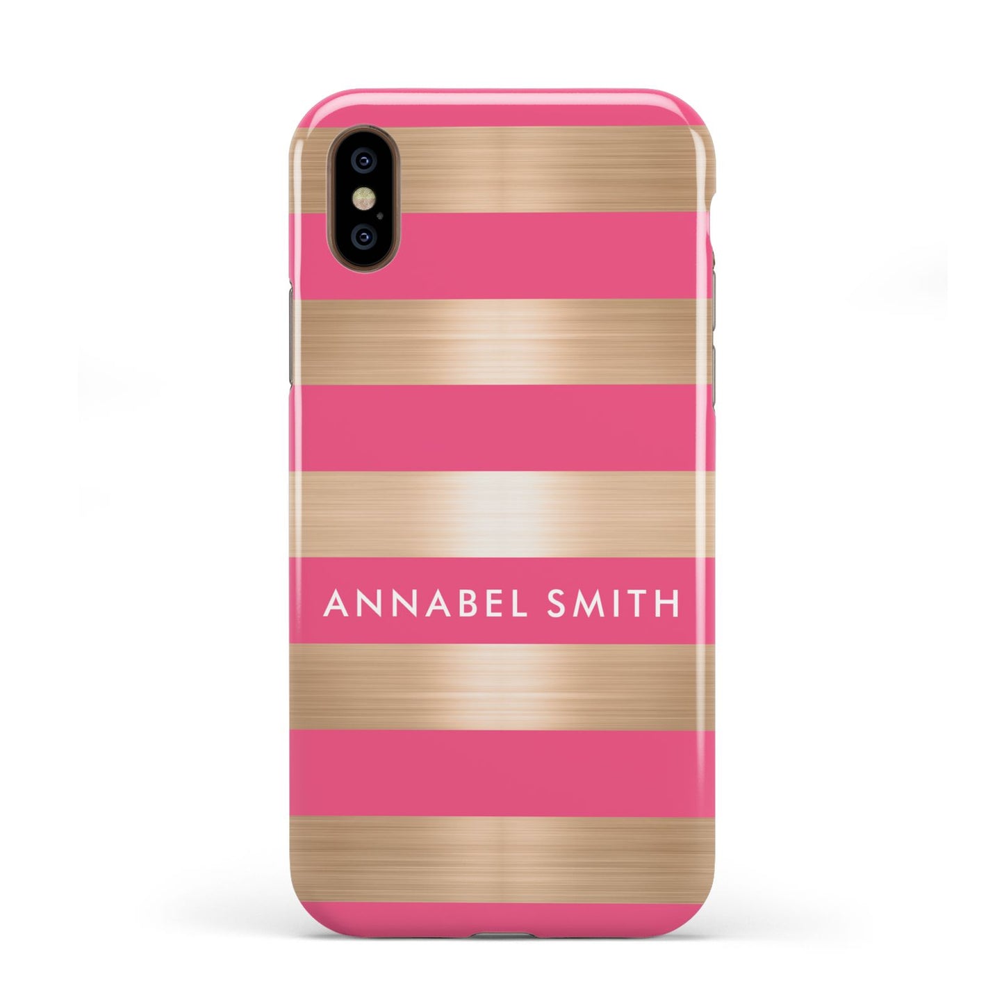 Personalised Gold Pink Stripes Name Initial Apple iPhone XS 3D Tough