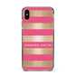 Personalised Gold Pink Stripes Name Initial Apple iPhone Xs Max Impact Case Black Edge on Black Phone