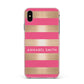 Personalised Gold Pink Stripes Name Initial Apple iPhone Xs Max Impact Case Pink Edge on Black Phone